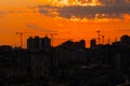 View of dramatic sunset sky with the setting sun over the city, Istanbul