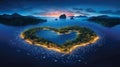 view of a dreamy landscape of islands in the shape of a heart generative AI