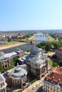 View of Dresden cityscape with river Elbe, Bruhl's Terrace, art academy and Saxony state ministry of finances