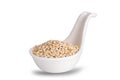 View of dried pearled barley seeds in white ceramic sauce cup Royalty Free Stock Photo