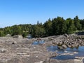 View of dried river amidst trees against sky Royalty Free Stock Photo