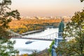 View of Dripro river and left bank of Kyiv. Monument of Saint Volodymyr and Footbridge