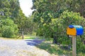 View of driveway, open gate and a post box Royalty Free Stock Photo