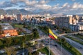 View from a drone of the city of Bogota at sunset. Colombia.