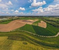 view from the drone of the fields near the Prosna River Royalty Free Stock Photo