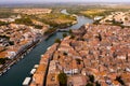 View from drone of French town Agde