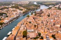 View from drone of French town Agde