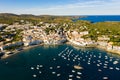 View from drone of Spanish town of Cadaques, Costa Brava
