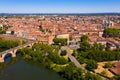 View from drone of summer cityscape of Montauban, France