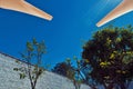 View of drone takeoff with beaultiful weather with blue sky and clouds