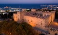 view from the drone to the Palace of the Grand masters , the evening sun sunset, island of Rhodes, Greece Royalty Free Stock Photo