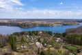 View from the drone of the village of Yegoriy on the banks of the Uvodsky Reservoir, Ivanovo Region, Russia