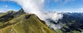 View of the Druesberg Mountain from the Forstberg above Hoch Ybirg. Wonderful autumn panorama. Hiking in the alps