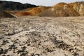 Dry polluted stony soil and hills in abandoned clay quarry. Royalty Free Stock Photo