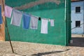 Drying laundry in the yard Royalty Free Stock Photo