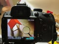 View of dslr camera with image on the screen. Selective focus with noise effect Royalty Free Stock Photo