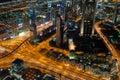 View of Dubai from above from the observation deck of the Burj Khalifa skyscraper on Sheikh Zayed highway, Persian Gulf, Royalty Free Stock Photo