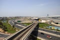 View of a Dubai international Airport, terminal 3. Terminal 3 metro station. Airport road. UAE