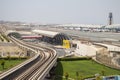 View of a Dubai international Airport, terminal 3. Terminal 3 metro station. Airport road. UAE