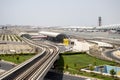 View of a Dubai international Airport, terminal 3. Terminal 3 metro station. Airport road. UAE