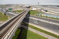 View of a Dubai international Airport, terminal 3. Terminal 3 metro station. Airport road. UAE