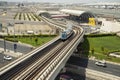 View of a Dubai international Airport, terminal 3. Terminal 3 metro station. Airport road. UAE