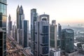 View of Dubai International Financial District at sunrise. Royalty Free Stock Photo