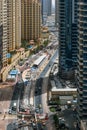 View on Dubai Marina skyscrapers and highway ,Dubai,United Arab Emirates Royalty Free Stock Photo