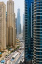 View on Dubai Marina skyscrapers and highway ,Dubai,United Arab Emirates Royalty Free Stock Photo
