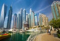 View on Dubai Marina skyscrapers and the most luxury superyacht marina,Dubai,United Arab Emirates Royalty Free Stock Photo