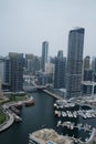 View on Dubai Marina skyscrapers and the most luxury superyacht marina,Dubai