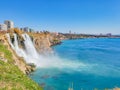 View of the Duden waterfall and the city of Antalya Royalty Free Stock Photo