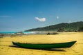 Dugout canoe on beach Almejal at the pacific coast next to El Valle in Choco region of Colombia Royalty Free Stock Photo