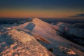 Pohľad na Ďumbier pri západe slnka z Chopku v Nízkych Tatrách