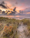 View from dune over North Sea sunset Royalty Free Stock Photo