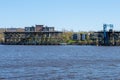 A view of Dunston Staithes across the River Tyne, from Newcastle upon Tyne, UK, showing fire damage Royalty Free Stock Photo