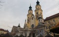 View of Duomo of Bressanone on a cloudy winter morning during christmas time