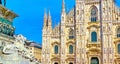 The view on Duomo and the pedestal of Statua di Vittorio Emanuele II, Milan, Italy