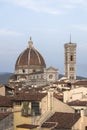 View of the Duomo and Giotto`s bell tower from the rooftops of Florence Royalty Free Stock Photo