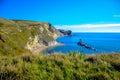 View of Durdle Door, a natural limestone arch on the Jurassic Coast near Lulworth in Dorset, England, UK Royalty Free Stock Photo