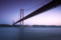 View at dusk of the 25th of April Bridge in Lisbon, Portugal Royalty Free Stock Photo