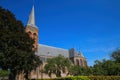 View on dutch neo gothic church from 18th century with green trees against blue summer sky - Baak, Sint Martinuskerk, Netherlands Royalty Free Stock Photo