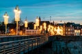 View at the Dutch Sint Servaas bridge with christmas lights in M Royalty Free Stock Photo