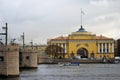View of Dvortsovy bridge over the Neva river and Admiralty building Royalty Free Stock Photo