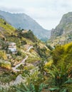 View of dwellings between landscape of vegetation and mountains of the Paul Valley, on the island of Santo Antao, Cape Royalty Free Stock Photo