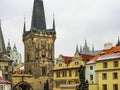 View on an early winter February morningn on the stone Old Town Bridge Tower stands at the beginning of the famous Charles Bridge Royalty Free Stock Photo