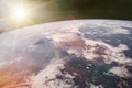 View of Earth planet in outer space with sunlight. Elements of this image furnished by NASA Royalty Free Stock Photo