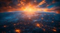 a view of the earth from space at sunset with the sun shining through the clouds Royalty Free Stock Photo