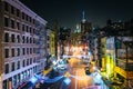 View of East Broadway at night, in the Lower East Side, in Manha Royalty Free Stock Photo