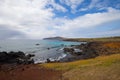 View of the Easter Island landscape with the Poike volcano in the background, Easter Island, Chile Royalty Free Stock Photo